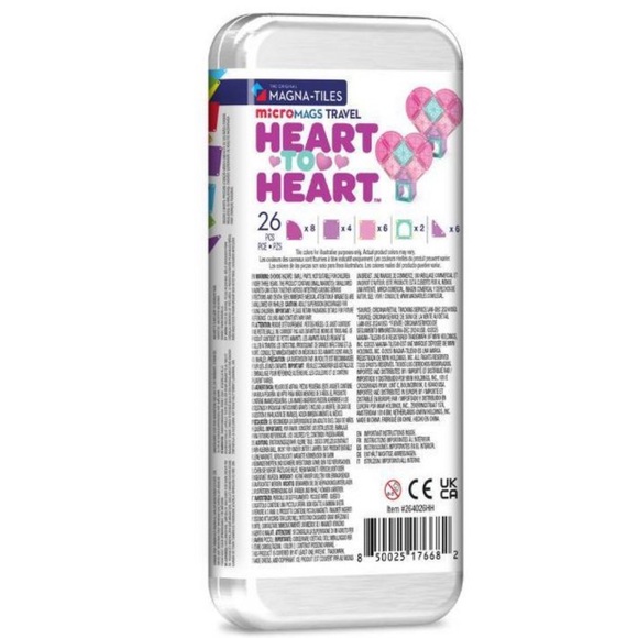 Magna-Tiles MicroMags Travel Heart To Heart, 26 pieces set in a Tin Storage - Picture 2 of 8